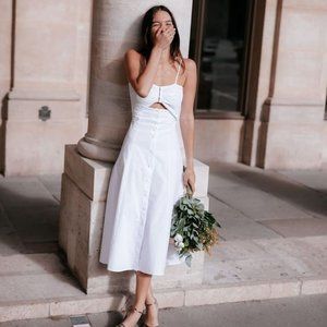 Ba&Sh Puli Buttoned Cotton Midi Dress S Smocked White